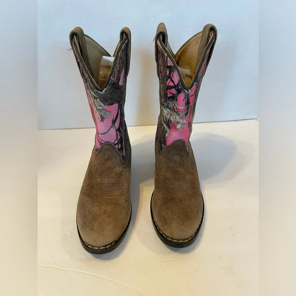 Masterson Boot Co Pink Camo Leather Western Cowboy Boots Girls Size 13 D - Picture 3 of 12